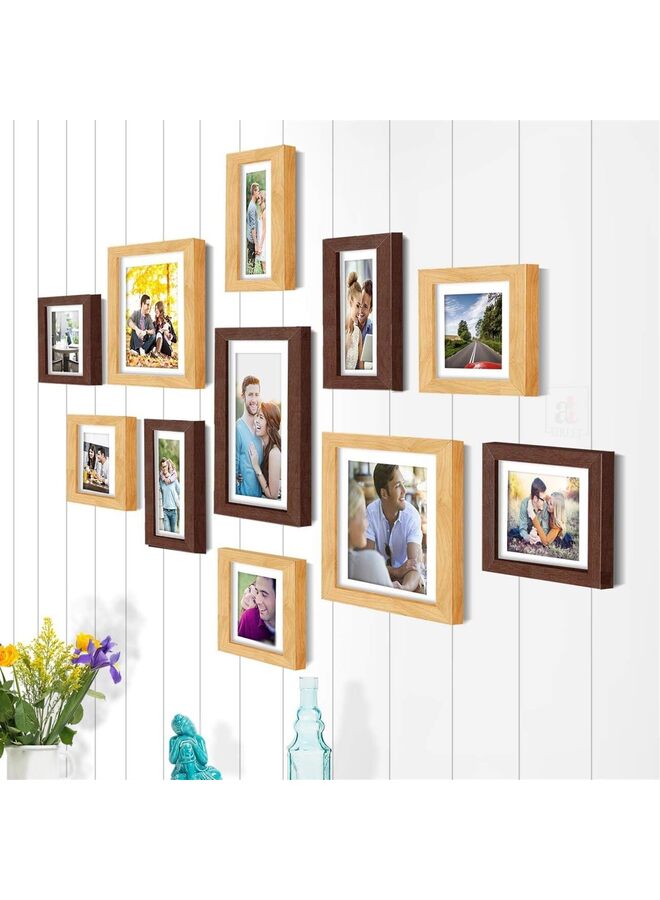 يُسلِّم مجموعة إطارات صور لتزيين الجدران، مجموعة إطارات جدارية للعرض على الحائط أو على سطح الطاولة، أخف وزناً من الإطارات الخشبية (اللون: بني) - Image 4